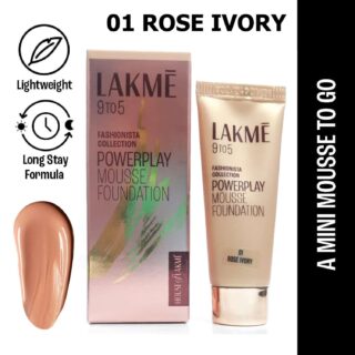 Lakme 9 to 5 Powderplay Mousse Foundation 6g (01 Rose Ivory)